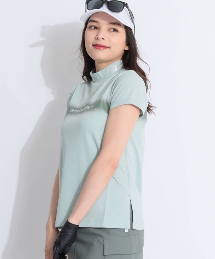 NB 【UV防透け】グラデーションライン半袖モックネックカットソー