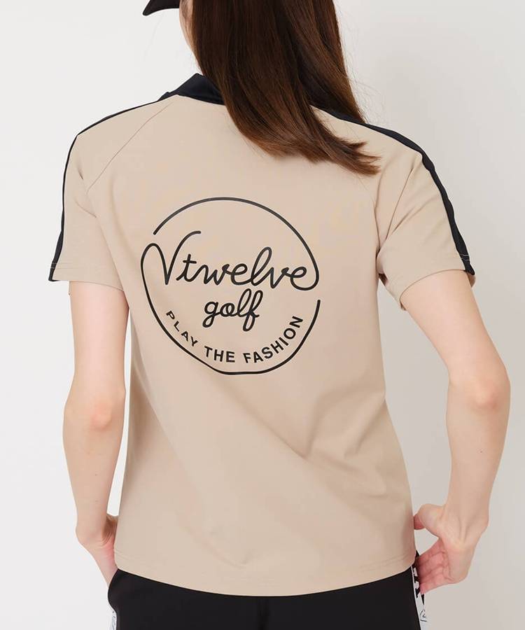 VI 【速乾ストレッチ】バックプリントバイカラーモックネック半袖カットソー