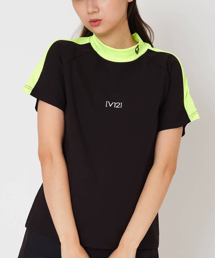VI 【速乾ストレッチ】バックプリントバイカラーモックネック半袖カットソー