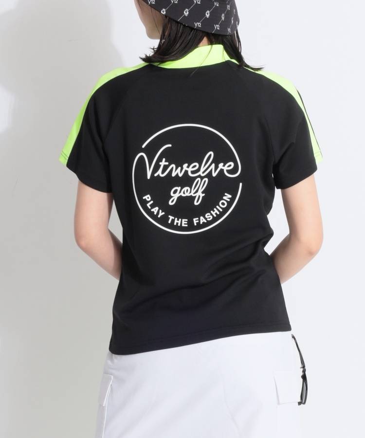 VI 【速乾ストレッチ】バックプリントバイカラーモックネック半袖カットソー
