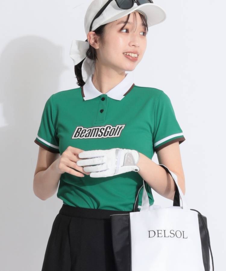 BE 【速乾ストレッチ】ロゴプリント配色半袖ポロシャツ