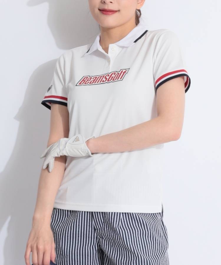 BE 【速乾ストレッチ】ロゴプリント配色半袖ポロシャツ