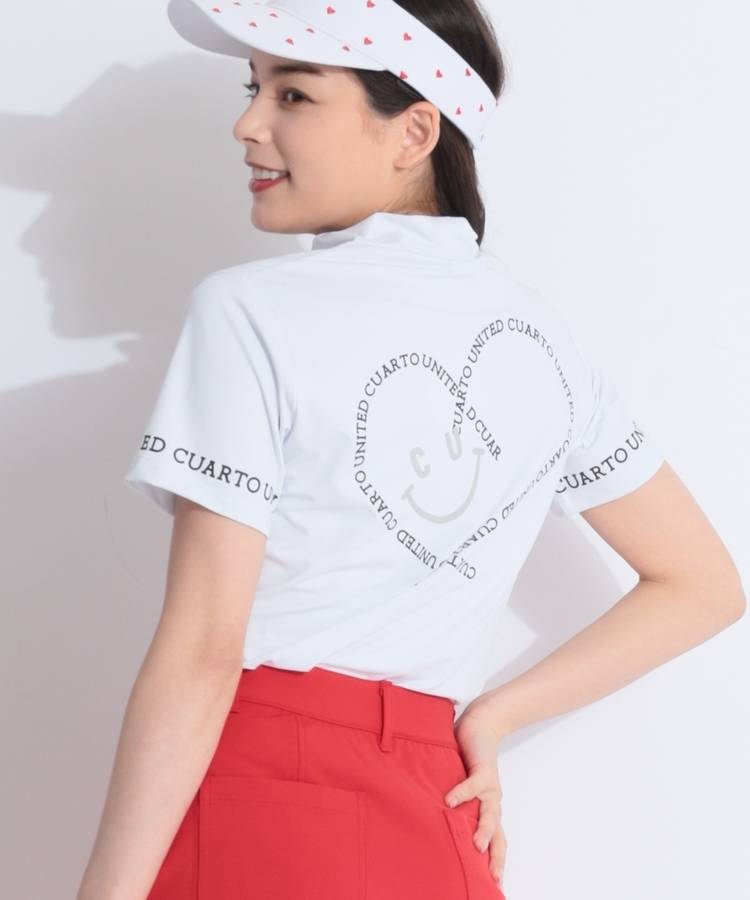CU バックプリントモックネック半袖カットソー
