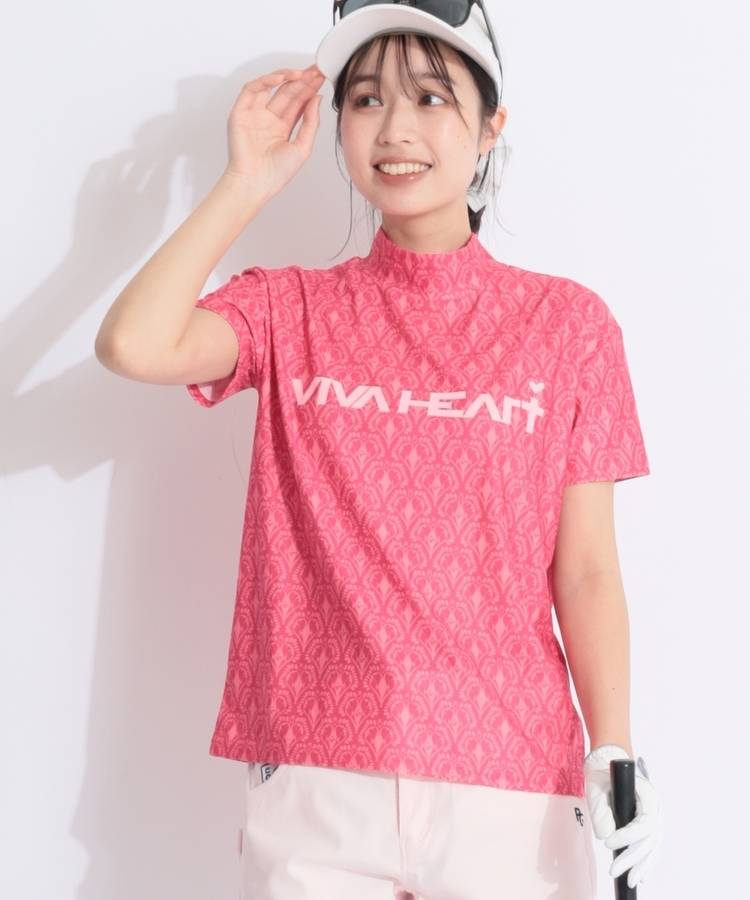 VH 【吸水速乾UV】総柄ムシムハートモックネック半袖カットソー