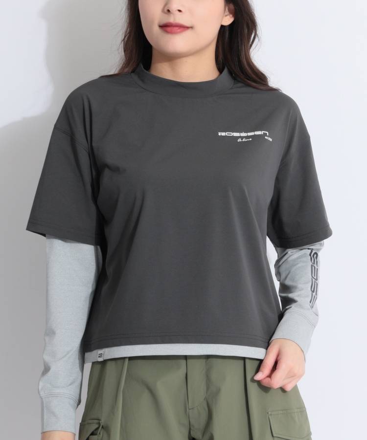 RO 【UV】レイヤード風モックネック長袖Tシャツ