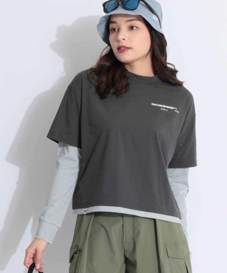 RO 【UV】レイヤード風モックネック長袖Tシャツ