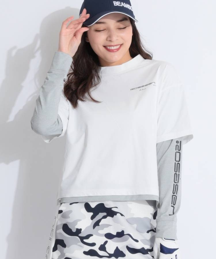 RO 【UV】レイヤード風モックネック長袖Tシャツ