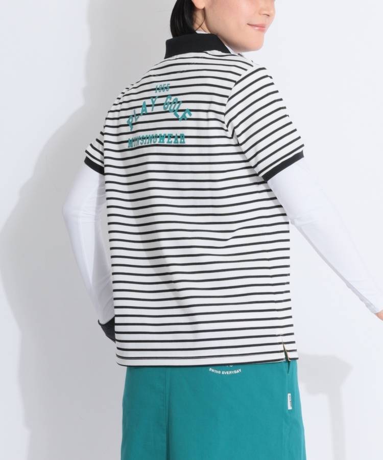 MW 【遮熱UV】バックプリントボーダー半袖ポロシャツ
