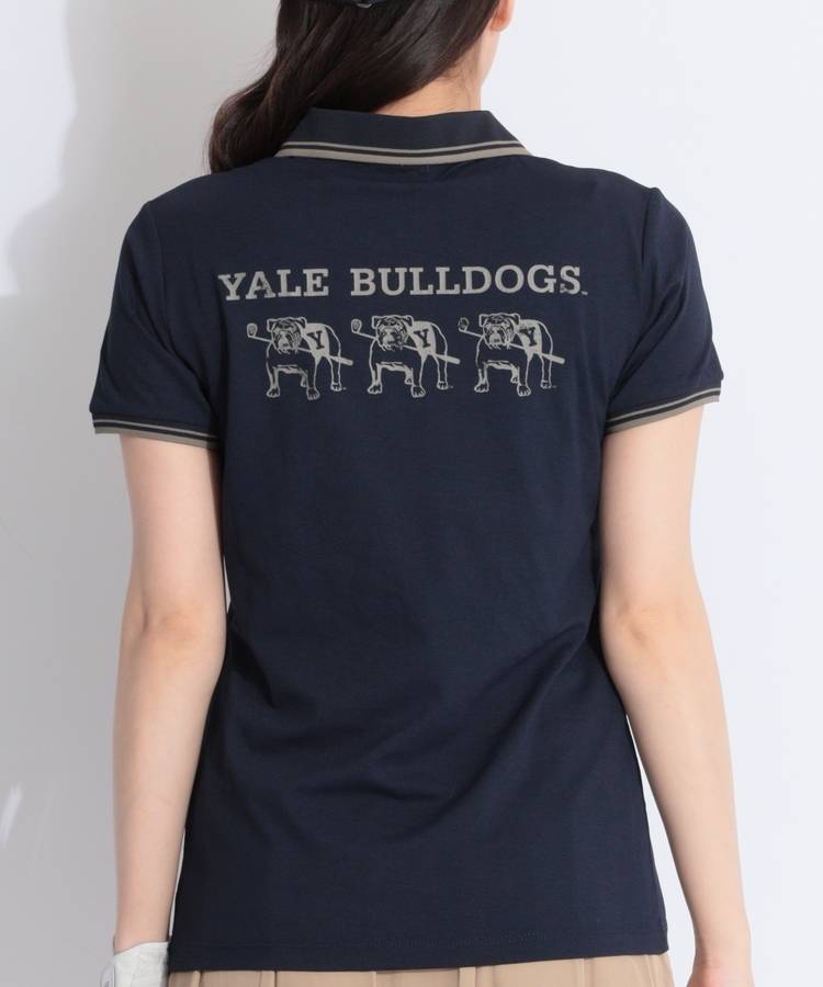 RO 【YALE_University】【ストレッチ】リブラインバックプリント半袖ポロシャツ