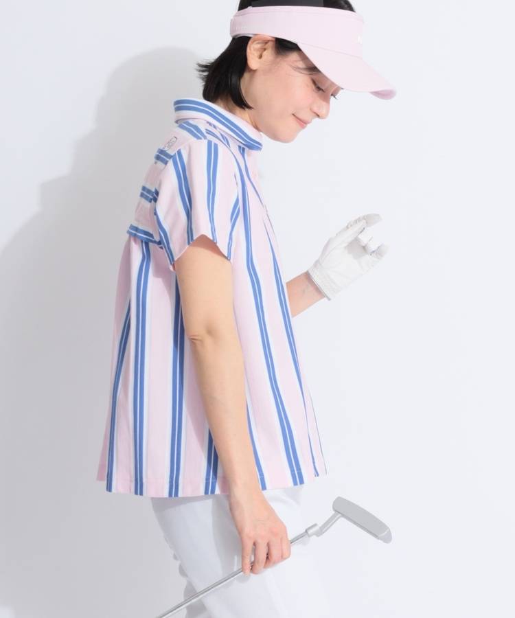 PG バックギャザーストライプポロシャツ