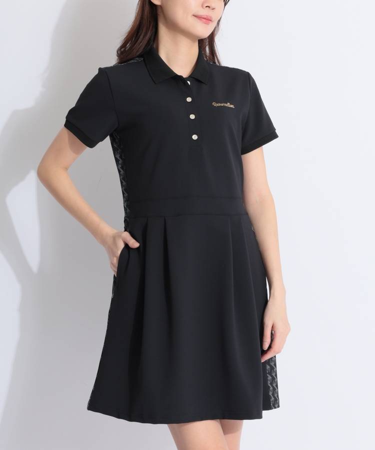 RR バックメッシュロゴプリント半袖ポロワンピース