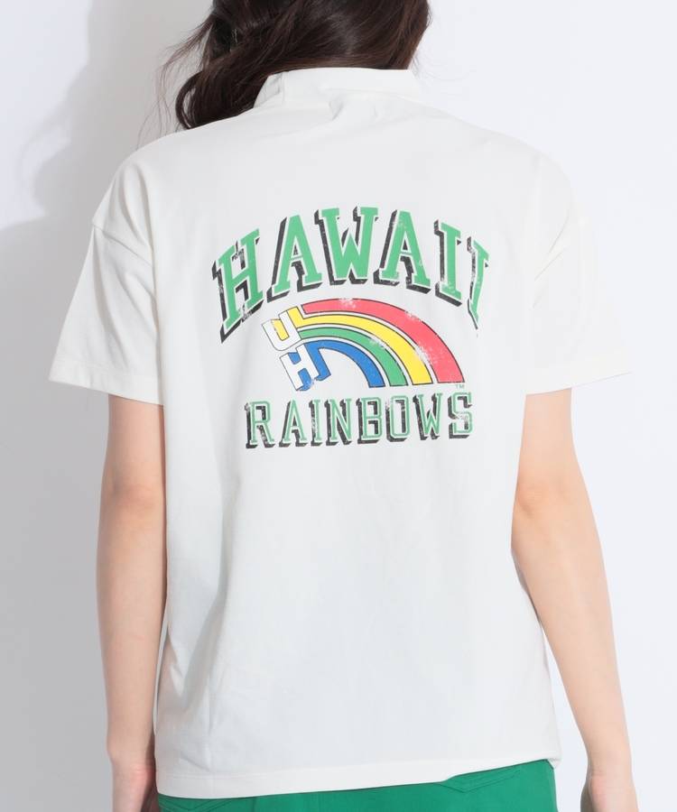 RO 【HAWAII_University】【冷感ストレッチ】バックプリントモックネック半袖カットソー