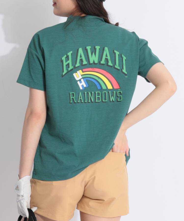 RO 【HAWAII_University】【冷感ストレッチ】バックプリントモックネック半袖カットソー
