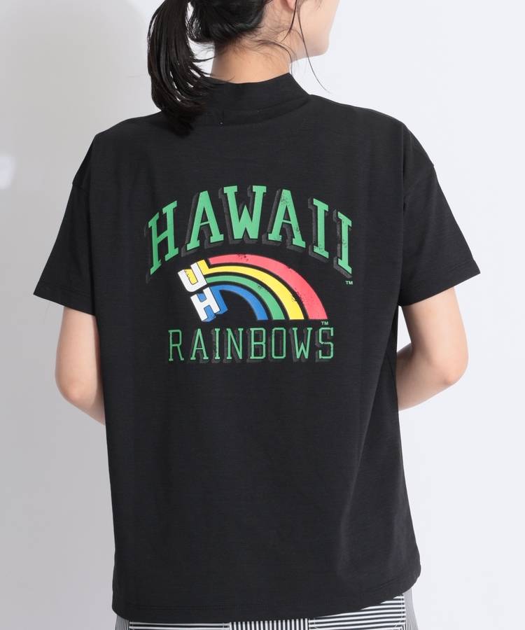RO 【HAWAII_University】【冷感ストレッチ】バックプリントモックネック半袖カットソー