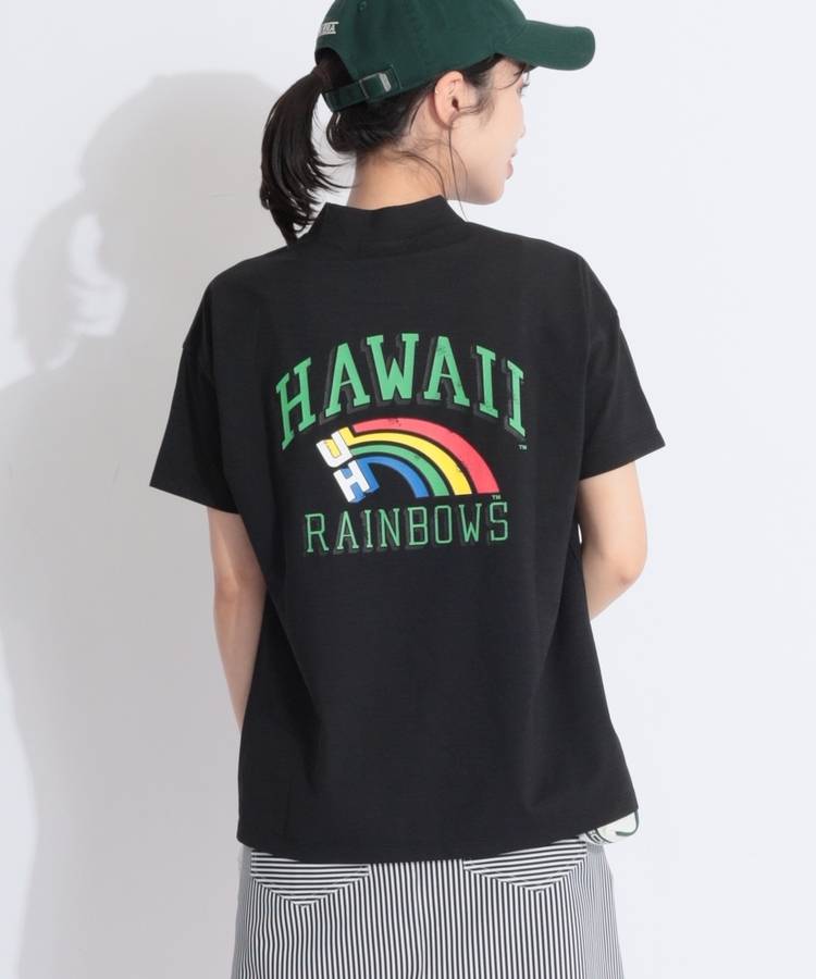 RO 【HAWAII_University】【冷感ストレッチ】バックプリントモックネック半袖カットソー