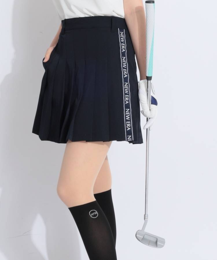 NE 【ストレッチ】ペチパンツ付きプリーツスカート(ネイビー)