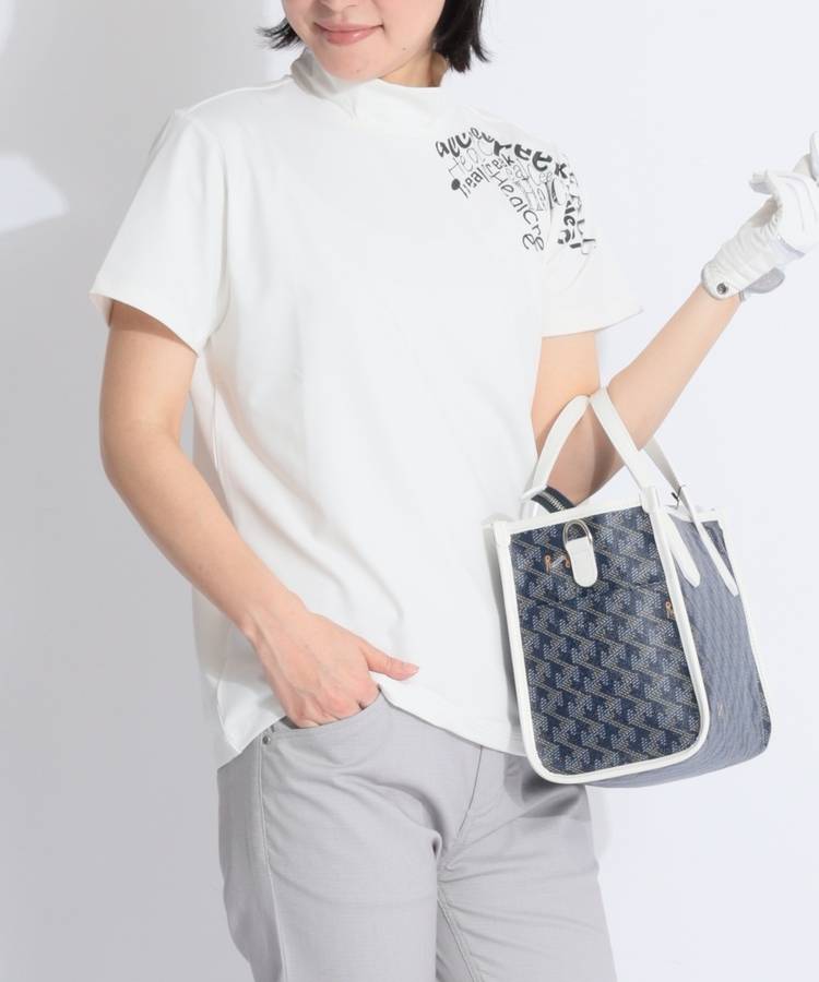 HK 【冷感UV】レタードヘンリーモックネック半袖カットソー