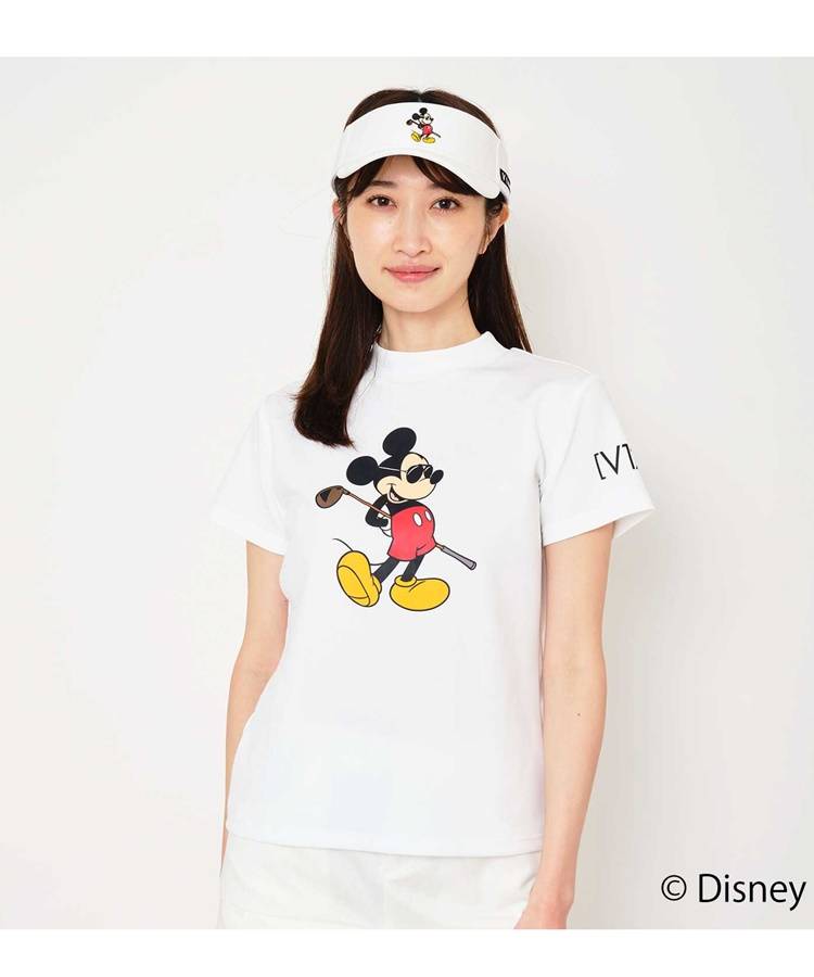 VI ディズニーコレクション／【速乾ストレッチ】ミッキープリントモックネック半袖カットソー