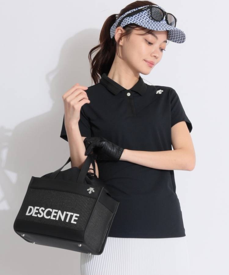 DE 【防汚ストレッチ】バックプリント衿リブ半袖ポロシャツ