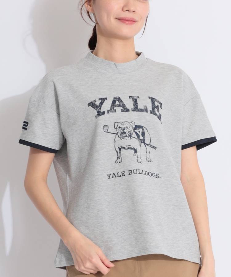RO 【YALE_University】【接触冷感】袖口ラインモックネック半袖カットソー