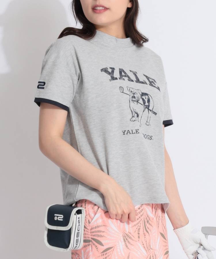 RO 【YALE_University】【接触冷感】袖口ラインモックネック半袖カットソー