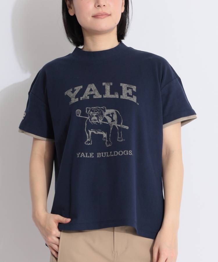 RO 【YALE_University】【接触冷感】袖口ラインモックネック半袖カットソー