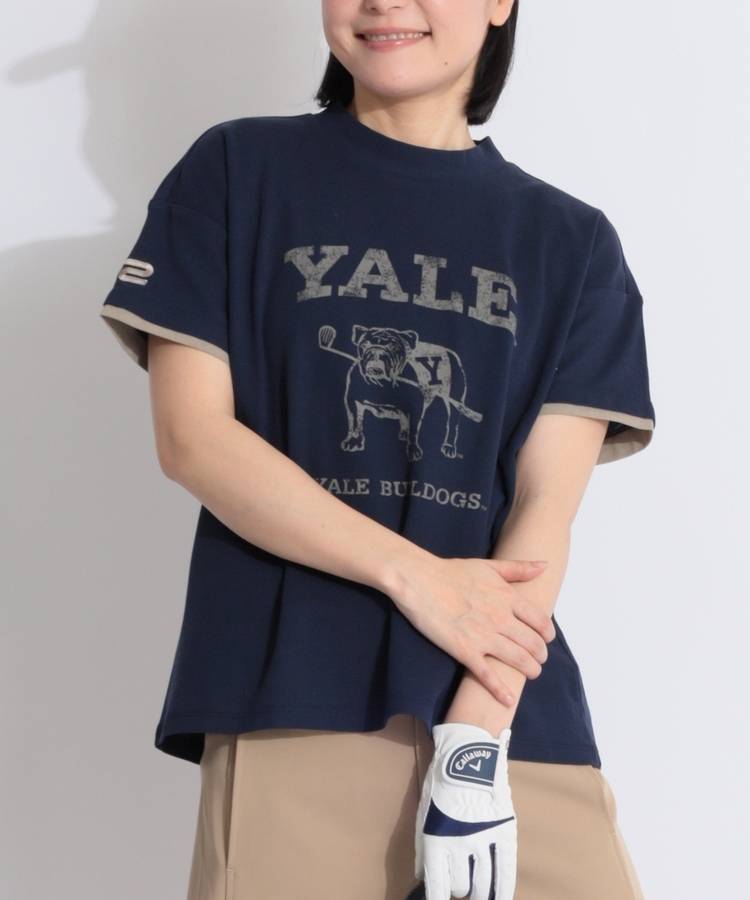 RO 【YALE_University】【接触冷感】袖口ラインモックネック半袖カットソー
