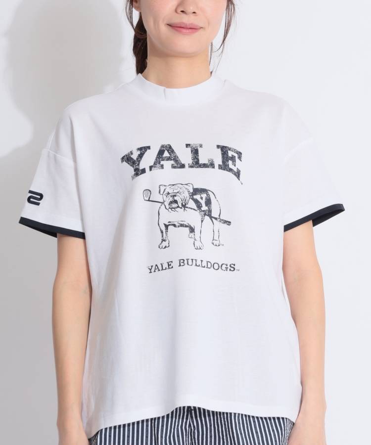 RO 【YALE_University】【接触冷感】袖口ラインモックネック半袖カットソー