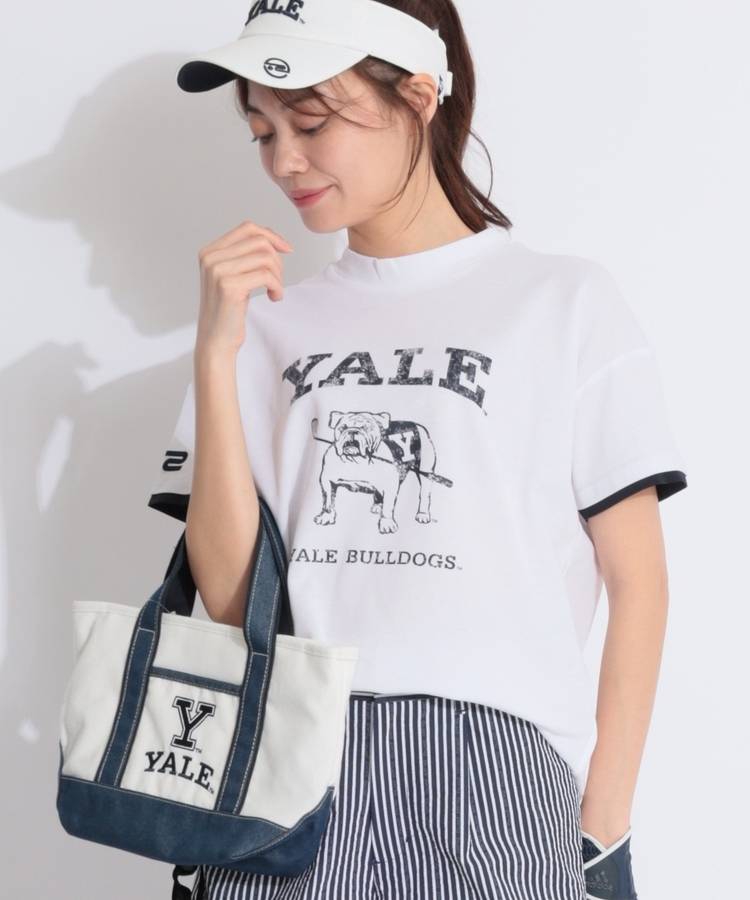 RO 【YALE_University】【接触冷感】袖口ラインモックネック半袖カットソー