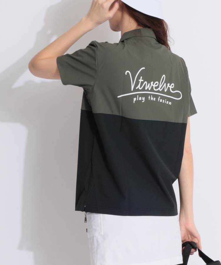 VI 【ストレッチ】バイカラー切替ナイロン半袖ポロシャツ