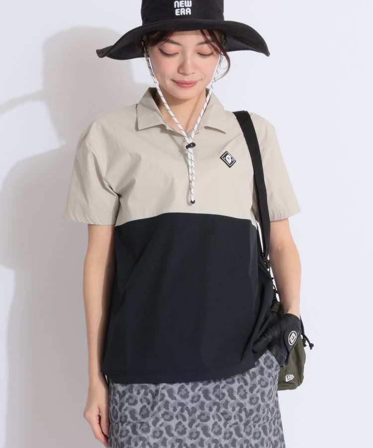 VI 【ストレッチ】バイカラー切替ナイロン半袖ポロシャツ