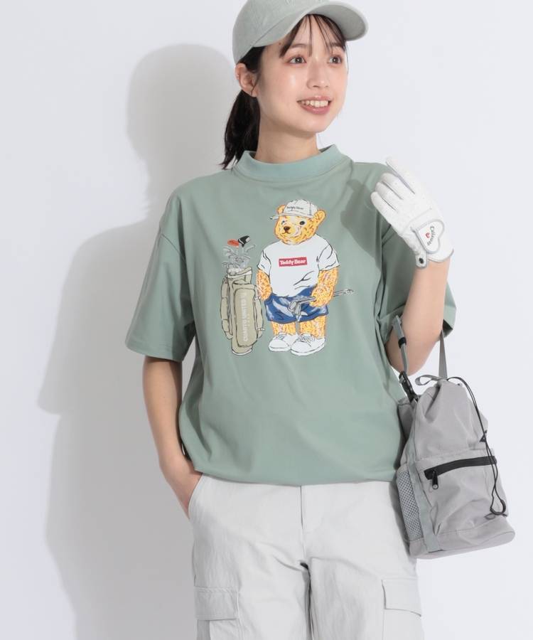 CU 【TeddyBear】【ユニセックス】ビッグプリントモックネック半袖カットソー