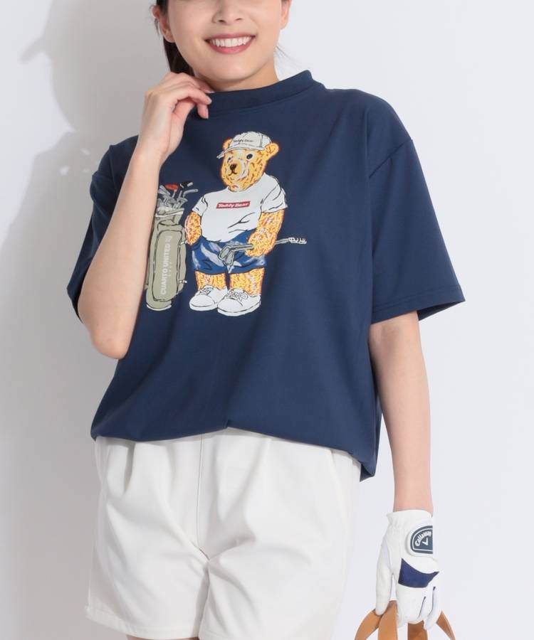 CU 【TeddyBear】【ユニセックス】ビッグプリントモックネック半袖カットソー