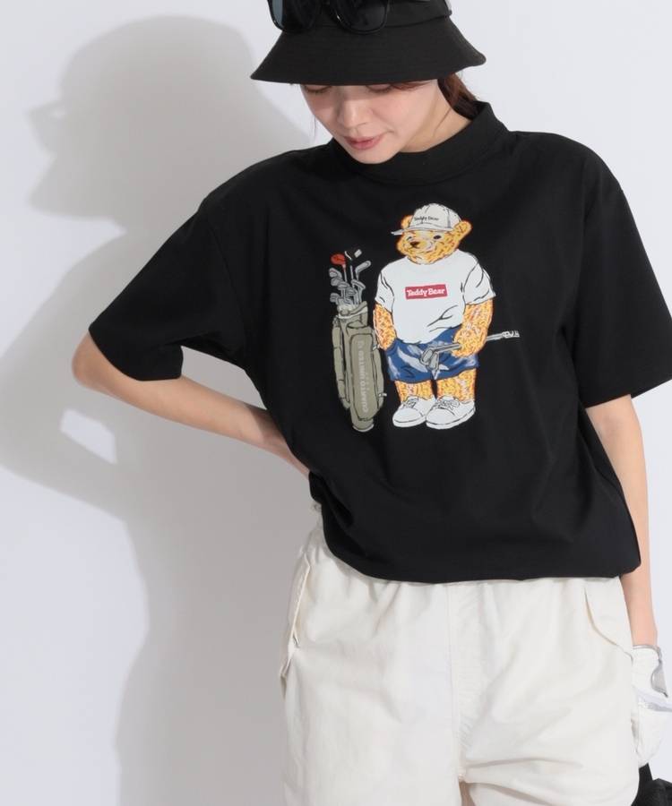 CU 【TeddyBear】【ユニセックス】ビッグプリントモックネック半袖カットソー