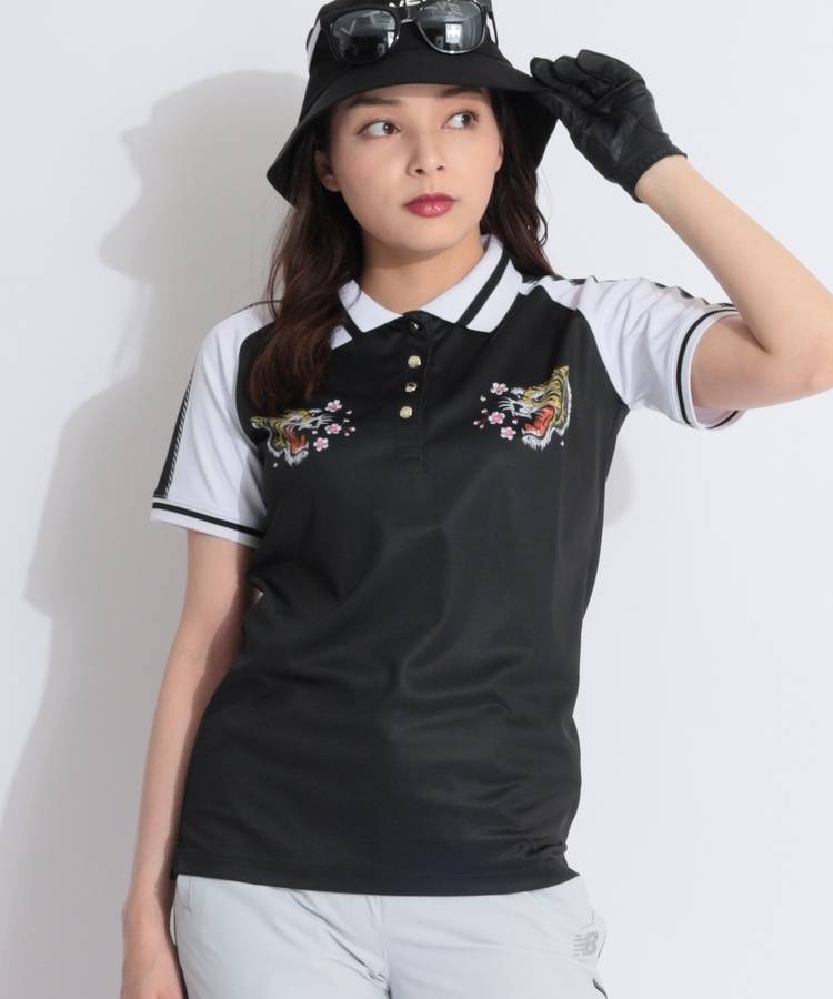 VI 【吸水ストレッチ】スカジャン風デザイン半袖ポロシャツ