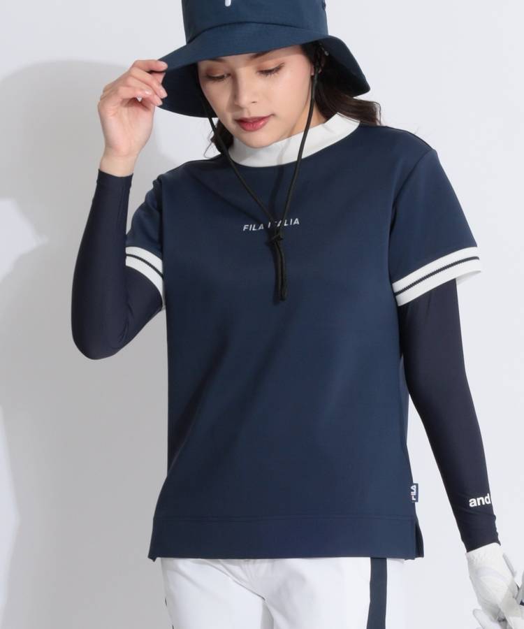 FG 【冷感UV】袖口ラインモックネックポンチ半袖カットソー