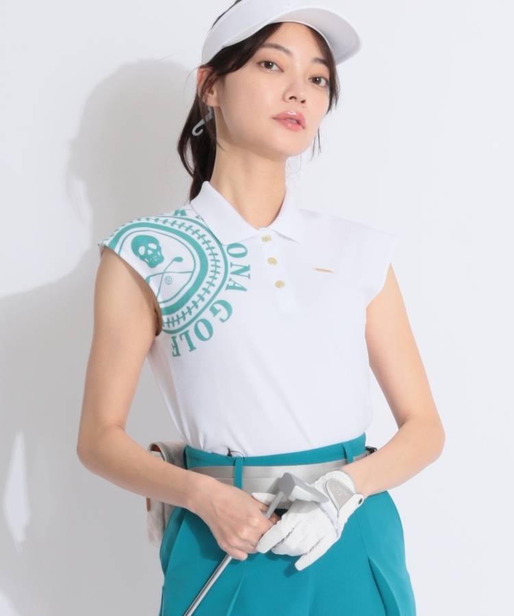 ML 【接触冷感】ビッグスカルメッシュ切替フレンチスリーブポロシャツ