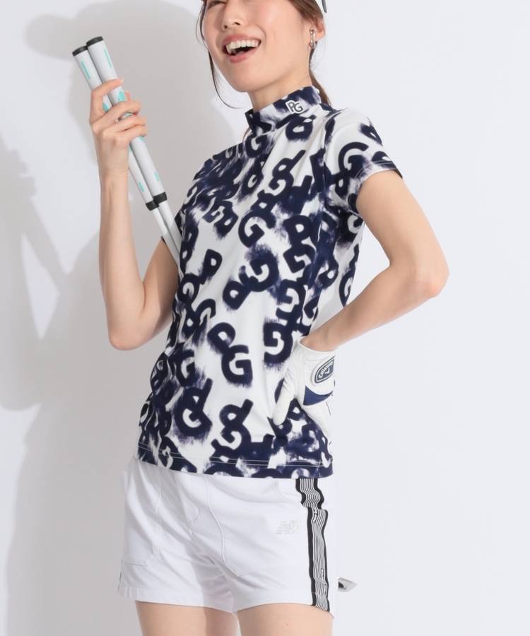 PG 洗いざらしPGデニム柄モックネック半袖カットソー