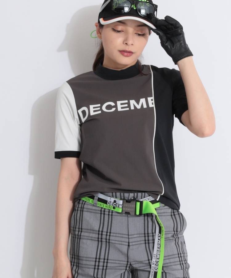 DM バイカラー切替モックネック半袖カットソー