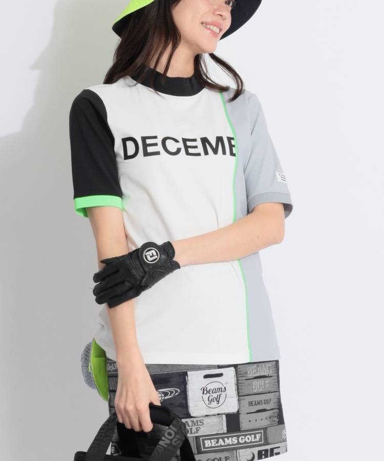 DM バイカラー切替モックネック半袖カットソー