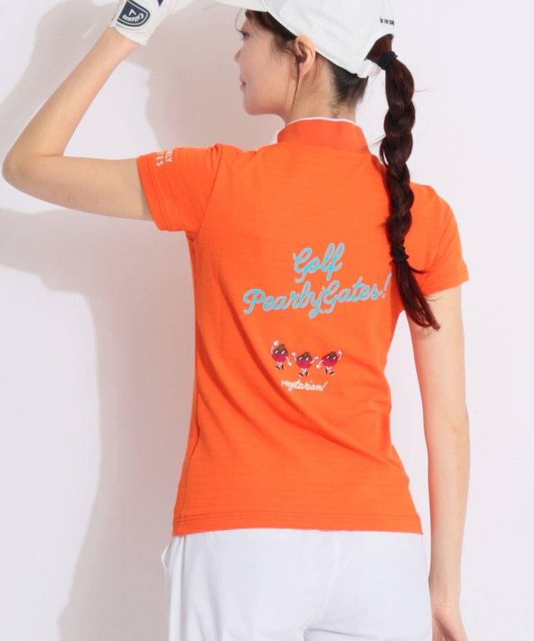 PG バックプリントボーダー柄モックネック半袖カットソー