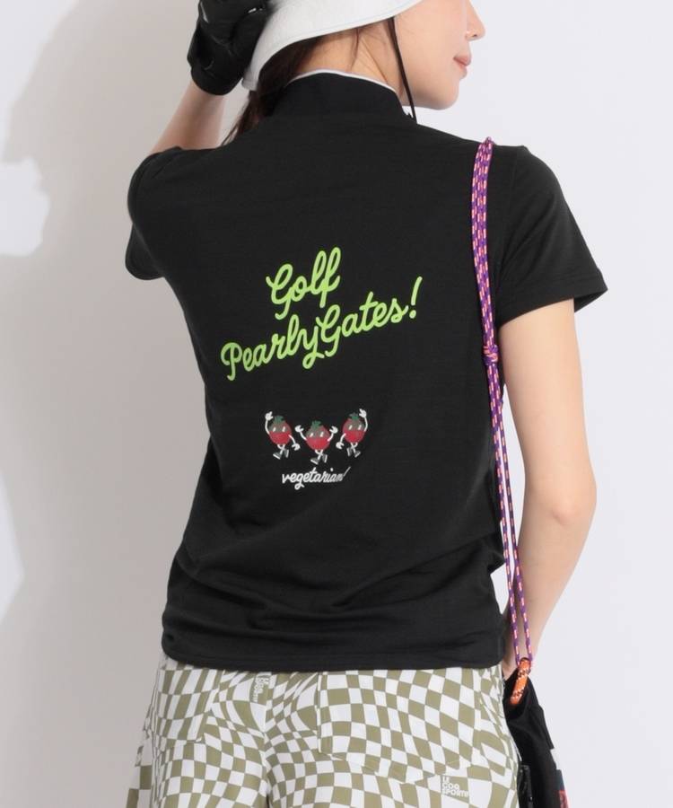PG バックプリントボーダー柄モックネック半袖カットソー