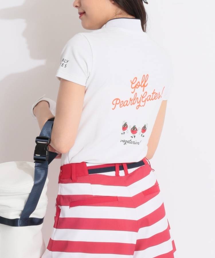 PG バックプリントボーダー柄モックネック半袖カットソー