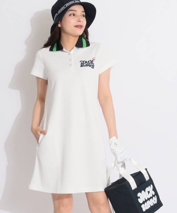 JB 【軽量遮熱】チェリー刺繍半袖ポロワンピース