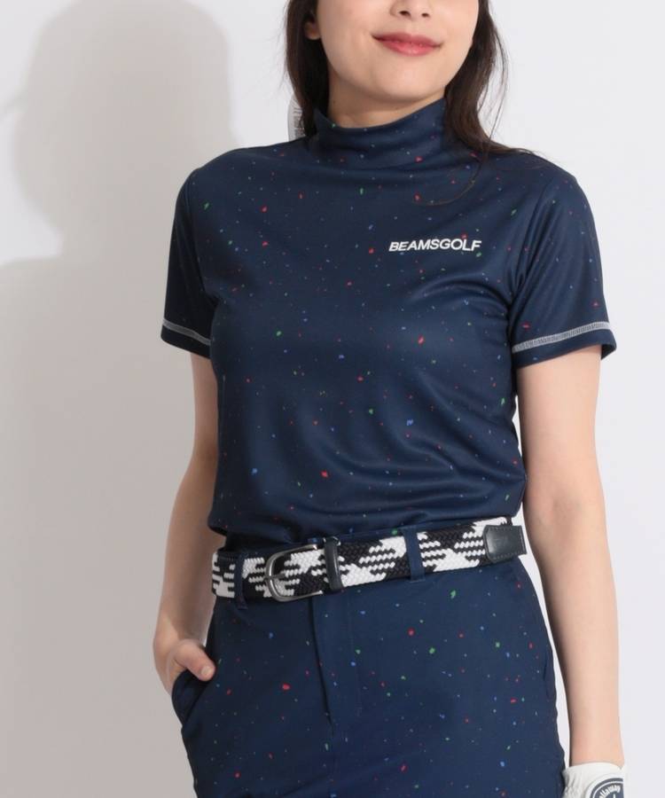BE 【ストレッチ】カラーネップモックネック半袖カットソー