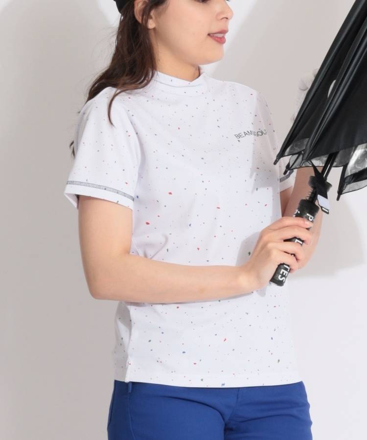 BE 【ストレッチ】カラーネップモックネック半袖カットソー