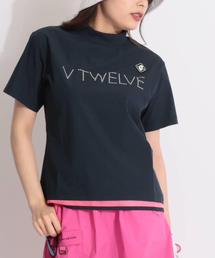 VI 【ストレッチ】裾カラーメッシュモックネック半袖カットソー