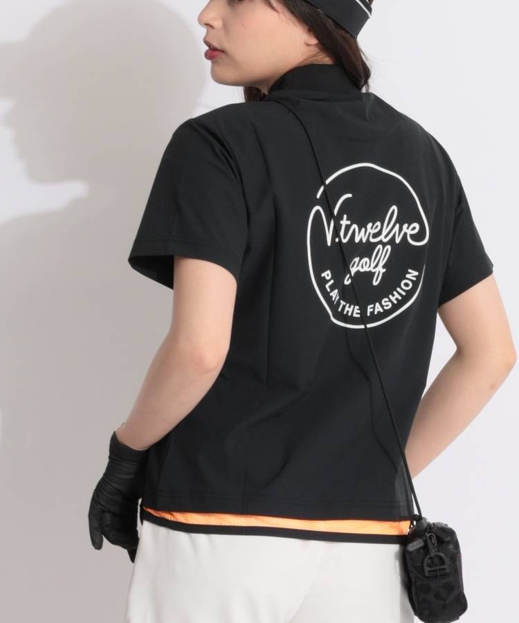 VI 【ストレッチ】裾カラーメッシュモックネック半袖カットソー