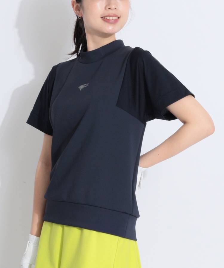 BE 【COOL】シアー袖切替えモックネック半袖カットソー
