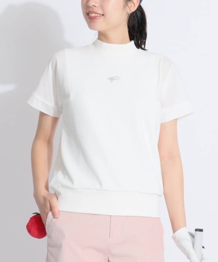 BE 【COOL】シアー袖切替えモックネック半袖カットソー